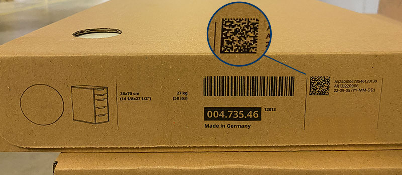 GS1 2D DataMatrix Code with Digital Link on product packaging