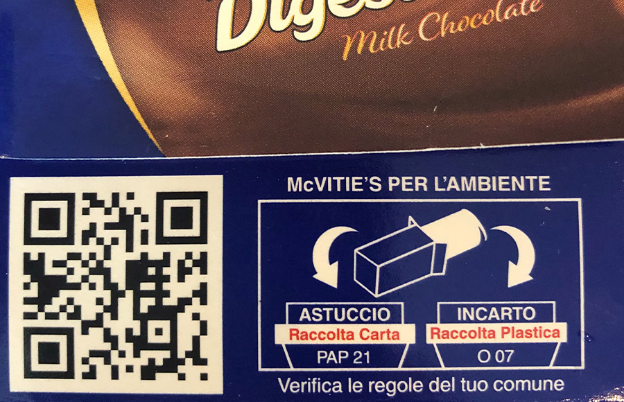 QR Code mit GS1 Digital Link auf einer Keksverpackung mit Link zur Website des Markeninhabers